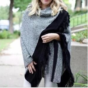 Cabi 3361 Pepper Cape Shawl Poncho Cardigan Grey Black Fringe